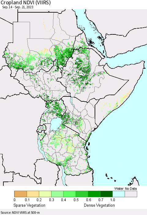 Eastern Africa Cropland NDVI (VIIRS) Thematic Map For 9/14/2023 - 9/21/2023