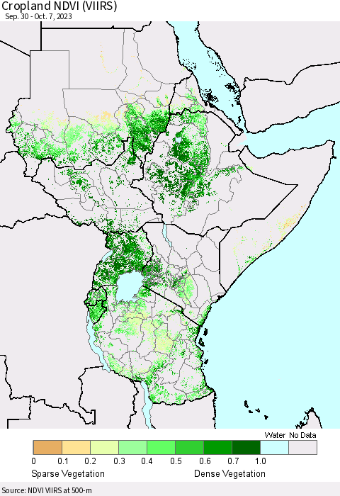 Eastern Africa Cropland NDVI (VIIRS) Thematic Map For 9/30/2023 - 10/7/2023