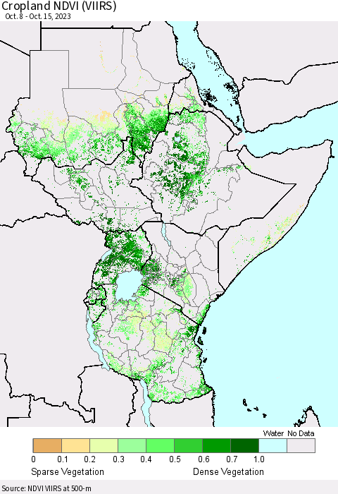 Eastern Africa Cropland NDVI (VIIRS) Thematic Map For 10/8/2023 - 10/15/2023