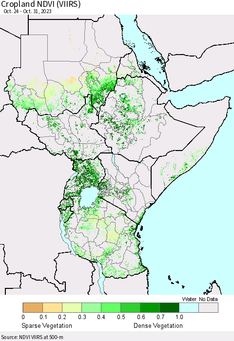 Eastern Africa Cropland NDVI (VIIRS) Thematic Map For 10/24/2023 - 10/31/2023