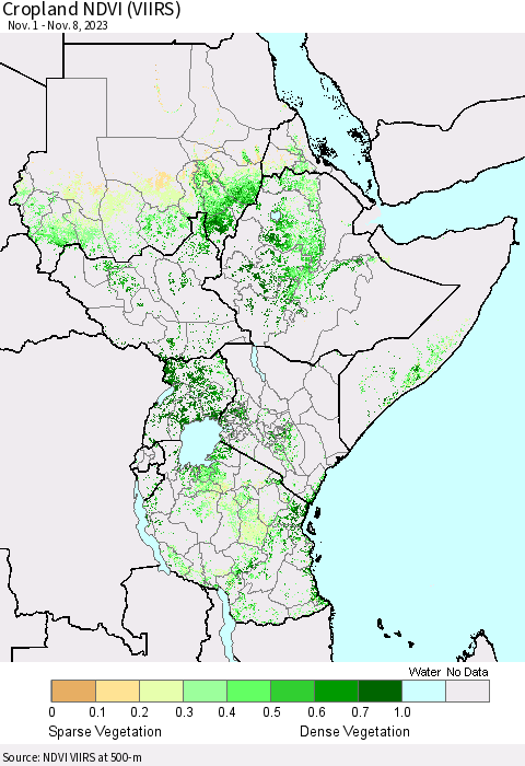 Eastern Africa Cropland NDVI (VIIRS) Thematic Map For 11/1/2023 - 11/8/2023