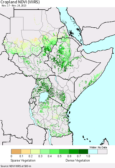 Eastern Africa Cropland NDVI (VIIRS) Thematic Map For 11/17/2023 - 11/24/2023