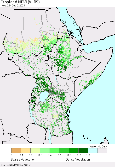 Eastern Africa Cropland NDVI (VIIRS) Thematic Map For 11/25/2023 - 12/2/2023