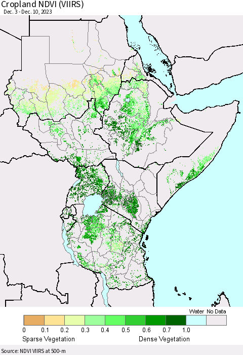 Eastern Africa Cropland NDVI (VIIRS) Thematic Map For 12/3/2023 - 12/10/2023