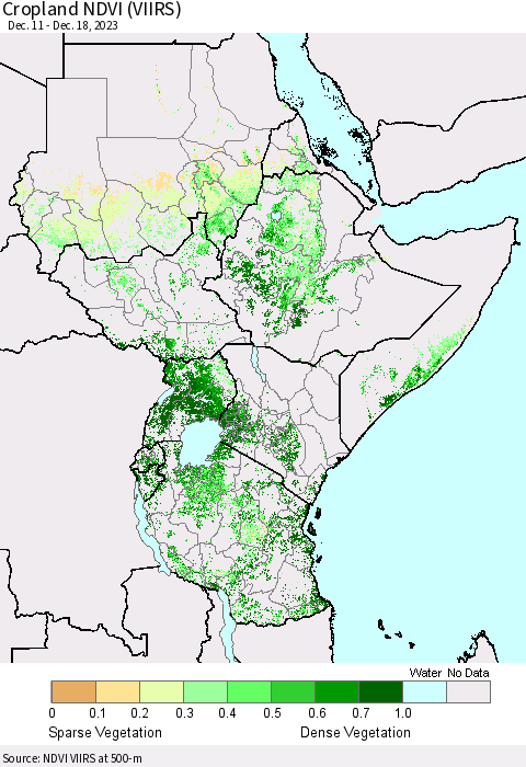 Eastern Africa Cropland NDVI (VIIRS) Thematic Map For 12/11/2023 - 12/18/2023