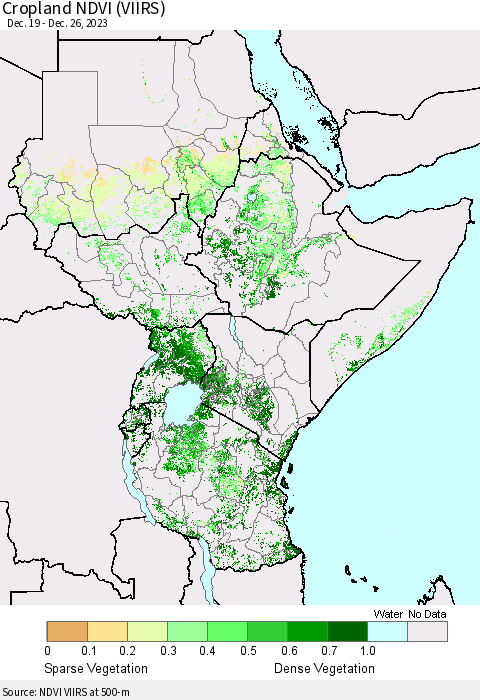 Eastern Africa Cropland NDVI (VIIRS) Thematic Map For 12/19/2023 - 12/26/2023