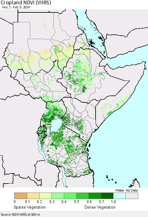 Eastern Africa Cropland NDVI (VIIRS) Thematic Map For 2/2/2024 - 2/9/2024