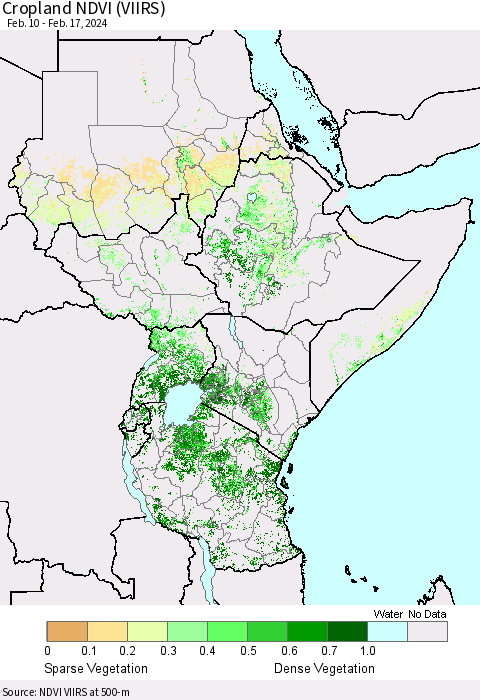 Eastern Africa Cropland NDVI (VIIRS) Thematic Map For 2/10/2024 - 2/17/2024