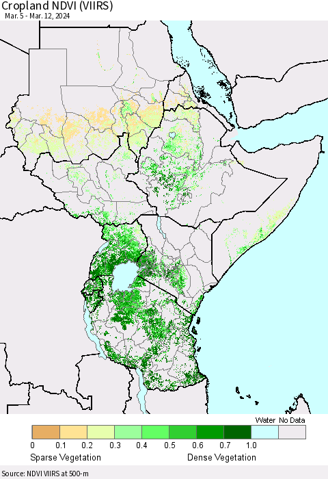 Eastern Africa Cropland NDVI (VIIRS) Thematic Map For 3/5/2024 - 3/12/2024