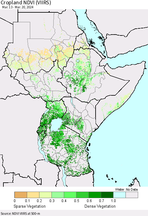 Eastern Africa Cropland NDVI (VIIRS) Thematic Map For 3/13/2024 - 3/20/2024