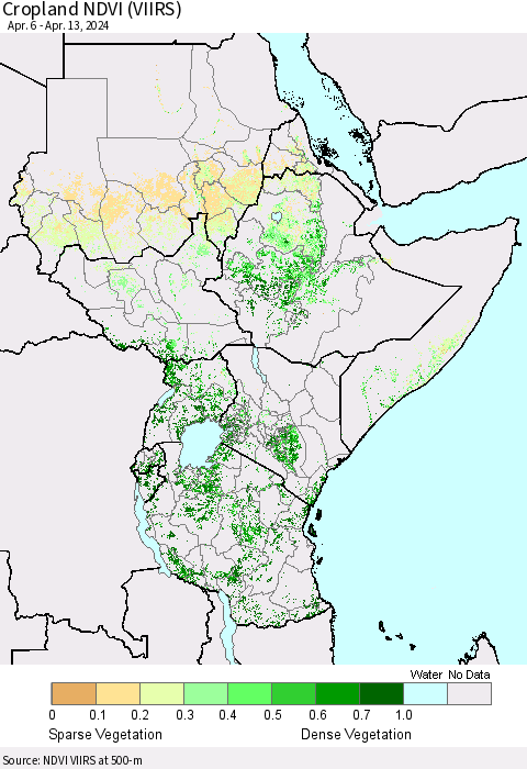 Eastern Africa Cropland NDVI (VIIRS) Thematic Map For 4/6/2024 - 4/13/2024