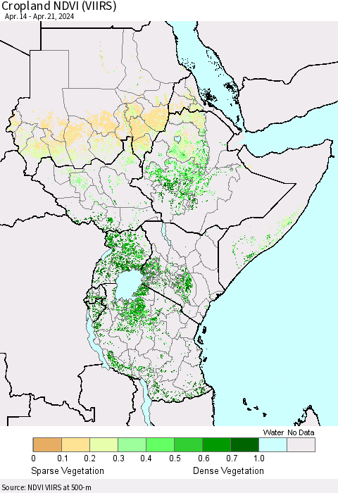 Eastern Africa Cropland NDVI (VIIRS) Thematic Map For 4/14/2024 - 4/21/2024