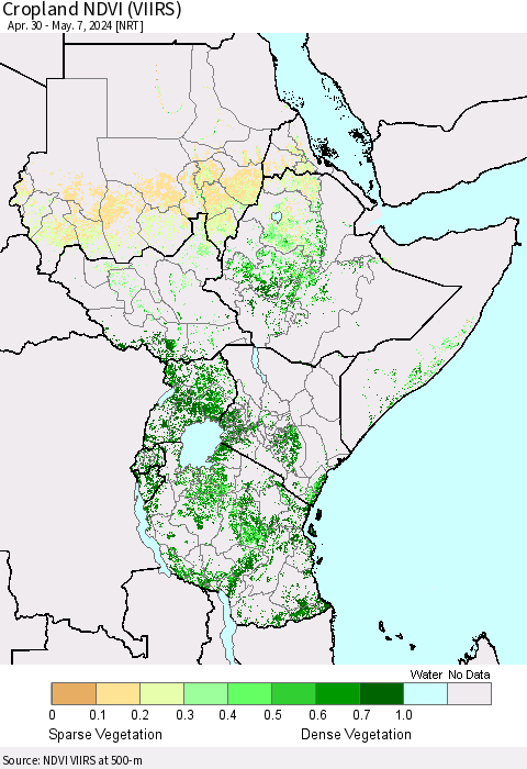 Eastern Africa Cropland NDVI (VIIRS) Thematic Map For 4/30/2024 - 5/7/2024