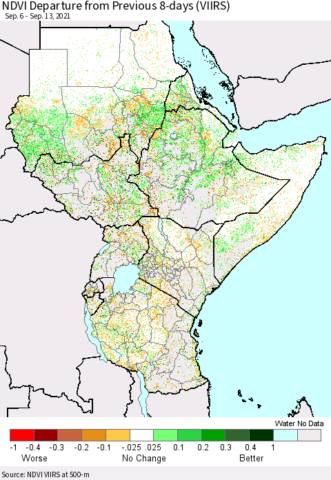 Eastern Africa NDVI Departure from Previous 8-days (VIIRS) Thematic Map For 9/6/2021 - 9/13/2021