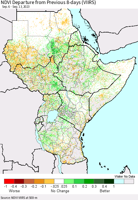 Eastern Africa NDVI Departure from Previous 8-days (VIIRS) Thematic Map For 9/6/2023 - 9/13/2023
