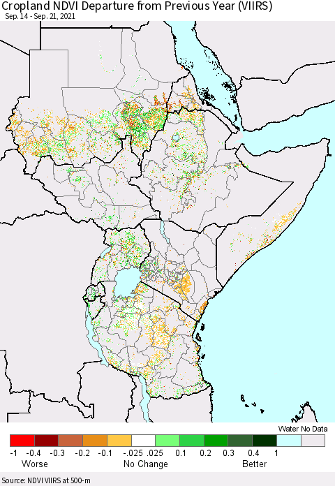 Eastern Africa Cropland NDVI Departure from Previous Year (VIIRS) Thematic Map For 9/14/2021 - 9/21/2021