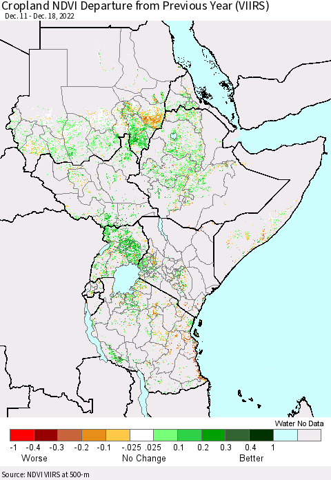 Eastern Africa Cropland NDVI Departure from Previous Year (VIIRS) Thematic Map For 12/11/2022 - 12/18/2022