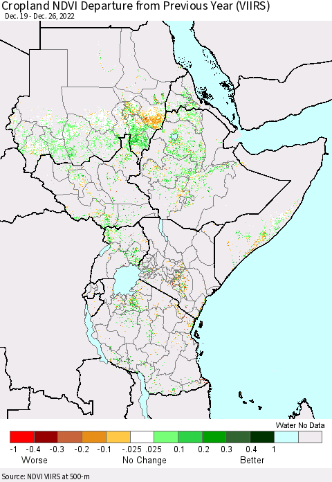 Eastern Africa Cropland NDVI Departure from Previous Year (VIIRS) Thematic Map For 12/19/2022 - 12/26/2022