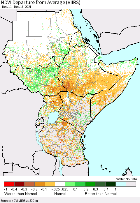 Eastern Africa NDVI Departure from Average (VIIRS) Thematic Map For 12/11/2021 - 12/18/2021