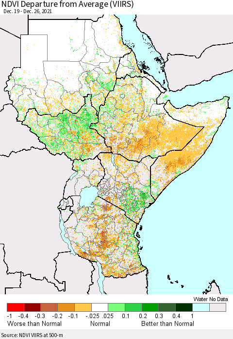 Eastern Africa NDVI Departure from Average (VIIRS) Thematic Map For 12/19/2021 - 12/26/2021