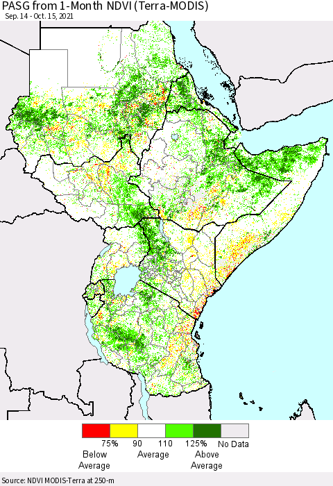 Eastern Africa PASG from 1-Month NDVI (Terra-MODIS) Thematic Map For 10/8/2021 - 10/15/2021