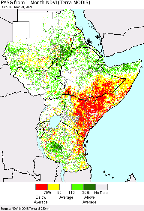 Eastern Africa PASG from 1-Month NDVI (Terra-MODIS) Thematic Map For 11/17/2021 - 11/24/2021