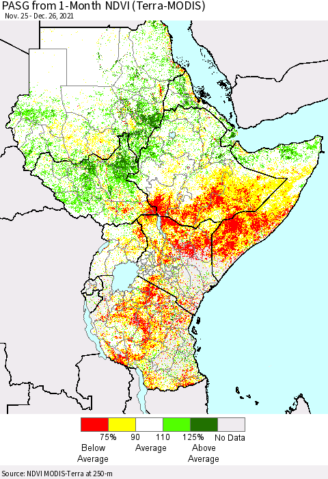 Eastern Africa PASG from 1-Month NDVI (Terra-MODIS) Thematic Map For 12/19/2021 - 12/26/2021