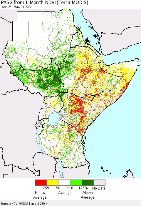 Eastern Africa PASG from 1-Month NDVI (Terra-MODIS) Thematic Map For 5/17/2022 - 5/24/2022