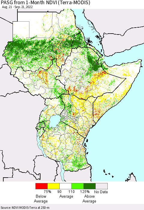 Eastern Africa PASG from 1-Month NDVI (Terra-MODIS) Thematic Map For 9/14/2022 - 9/21/2022