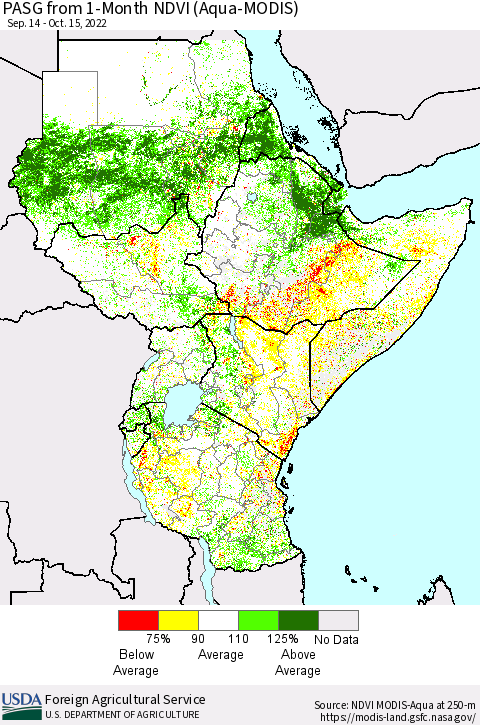 Eastern Africa PASG from 1-Month NDVI (Terra-MODIS) Thematic Map For 10/11/2022 - 10/20/2022