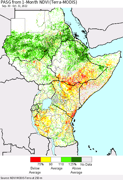 Eastern Africa PASG from 1-Month NDVI (Terra-MODIS) Thematic Map For 10/24/2022 - 10/31/2022