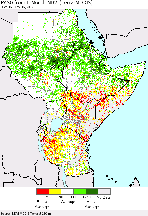 Eastern Africa PASG from 1-Month NDVI (Terra-MODIS) Thematic Map For 11/9/2022 - 11/16/2022
