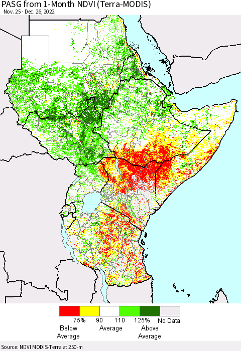 Eastern Africa PASG from 1-Month NDVI (Terra-MODIS) Thematic Map For 12/19/2022 - 12/26/2022