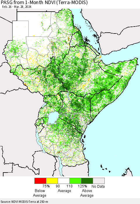 Eastern Africa PASG from 1-Month NDVI (Terra-MODIS) Thematic Map For 3/21/2024 - 3/28/2024