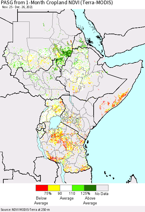 Eastern Africa PASG from 1-Month Cropland NDVI (Terra-MODIS) Thematic Map For 12/19/2021 - 12/26/2021