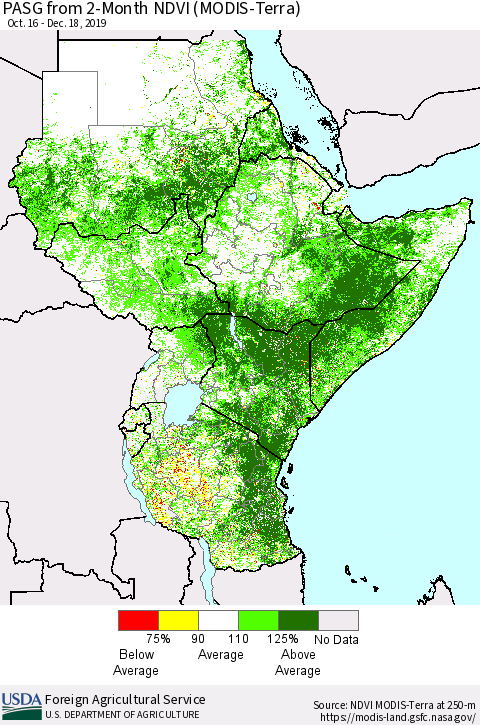 Eastern Africa PASG from 2-Month NDVI (Terra-MODIS) Thematic Map For 12/11/2019 - 12/20/2019