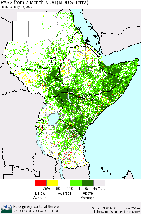 Eastern Africa PASG from 2-Month NDVI (Terra-MODIS) Thematic Map For 5/11/2020 - 5/20/2020