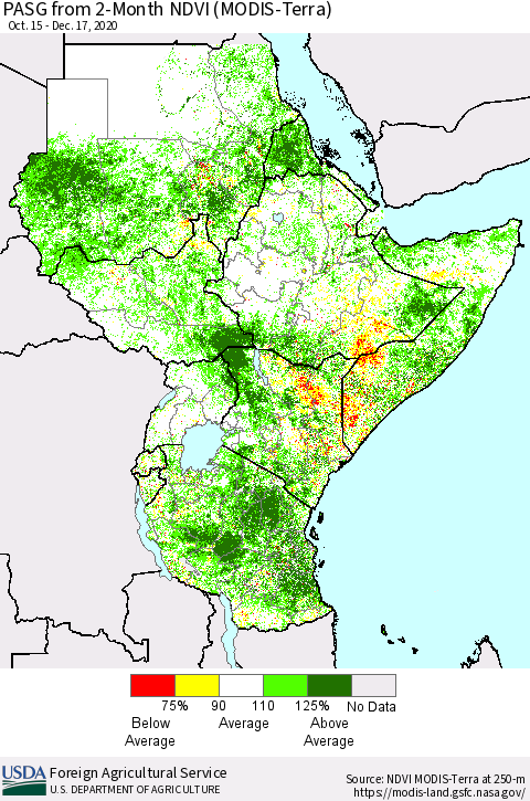 Eastern Africa PASG from 2-Month NDVI (Terra-MODIS) Thematic Map For 12/11/2020 - 12/20/2020