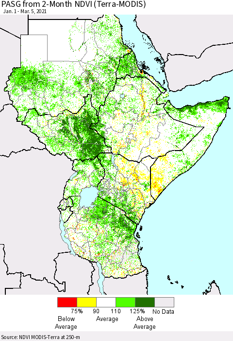 Eastern Africa PASG from 2-Month NDVI (Terra-MODIS) Thematic Map For 2/26/2021 - 3/5/2021