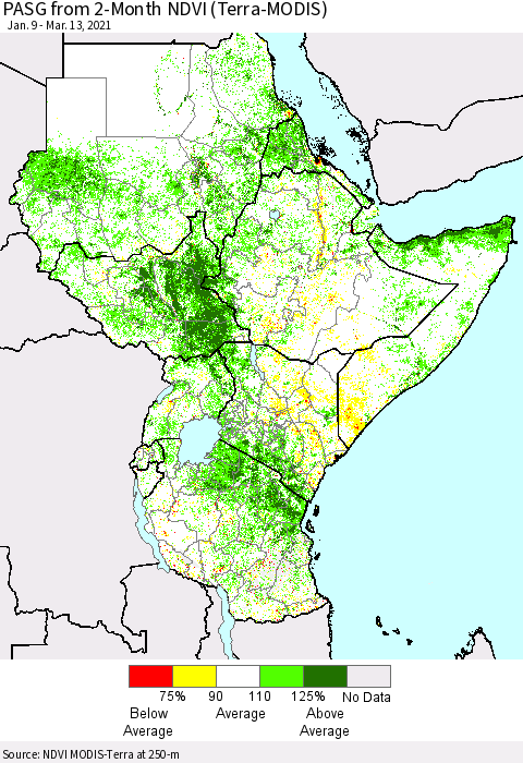Eastern Africa PASG from 2-Month NDVI (Terra-MODIS) Thematic Map For 3/6/2021 - 3/13/2021