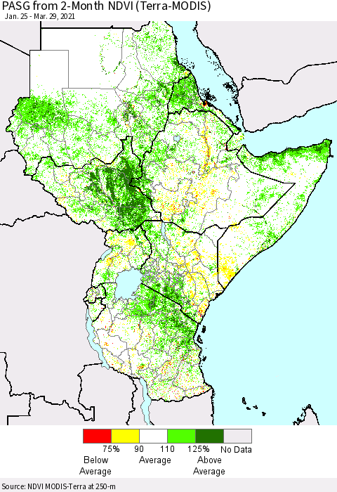 Eastern Africa PASG from 2-Month NDVI (Terra-MODIS) Thematic Map For 3/22/2021 - 3/29/2021