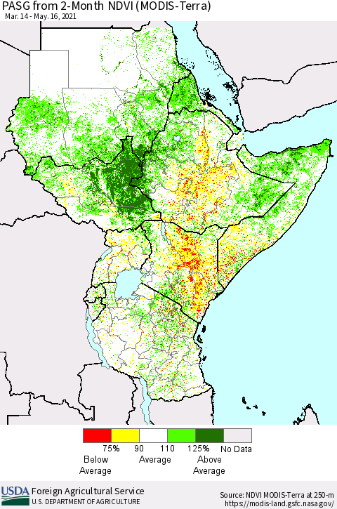 Eastern Africa PASG from 2-Month NDVI (Terra-MODIS) Thematic Map For 5/11/2021 - 5/20/2021