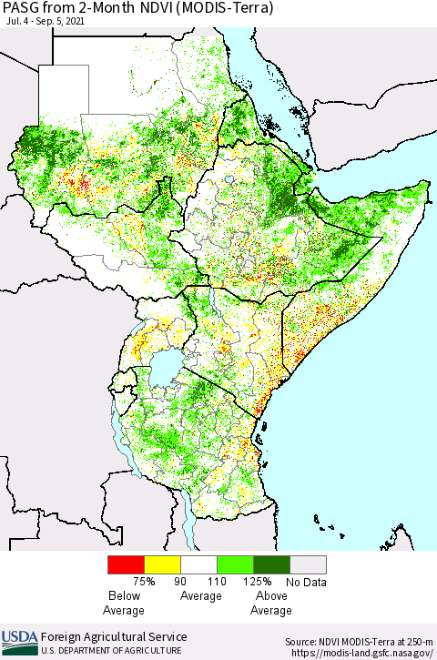 Eastern Africa PASG from 2-Month NDVI (Terra-MODIS) Thematic Map For 9/1/2021 - 9/10/2021