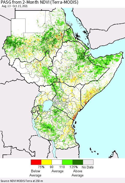 Eastern Africa PASG from 2-Month NDVI (Terra-MODIS) Thematic Map For 10/8/2021 - 10/15/2021