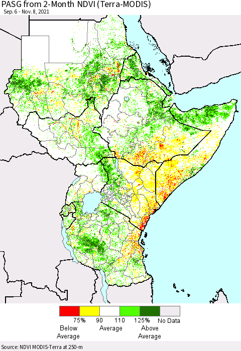 Eastern Africa PASG from 2-Month NDVI (Terra-MODIS) Thematic Map For 11/1/2021 - 11/8/2021