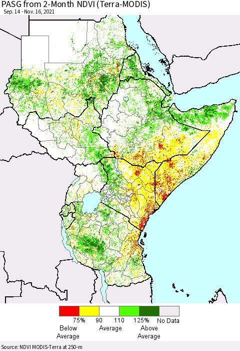 Eastern Africa PASG from 2-Month NDVI (Terra-MODIS) Thematic Map For 11/9/2021 - 11/16/2021