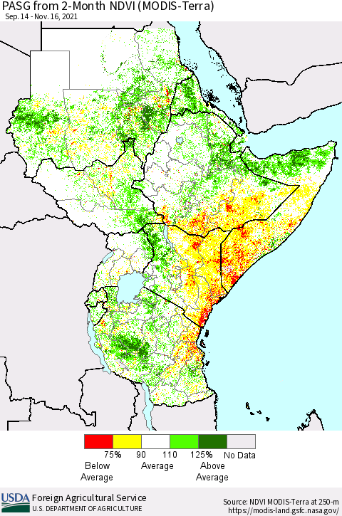 Eastern Africa PASG from 2-Month NDVI (MODIS-Terra) Thematic Map For 11/11/2021 - 11/20/2021