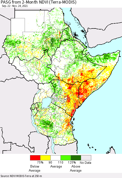 Eastern Africa PASG from 2-Month NDVI (Terra-MODIS) Thematic Map For 11/17/2021 - 11/24/2021