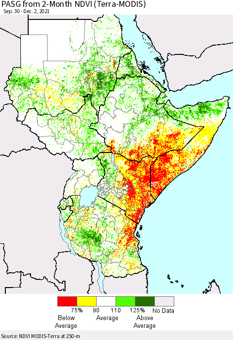 Eastern Africa PASG from 2-Month NDVI (Terra-MODIS) Thematic Map For 11/25/2021 - 12/2/2021