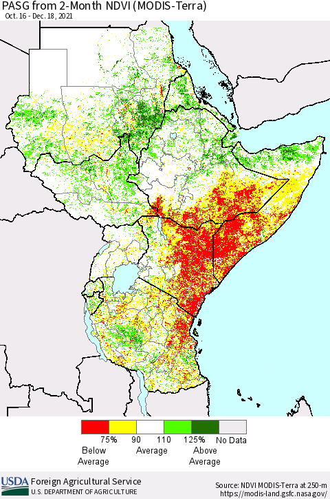 Eastern Africa PASG from 2-Month NDVI (Terra-MODIS) Thematic Map For 12/11/2021 - 12/20/2021